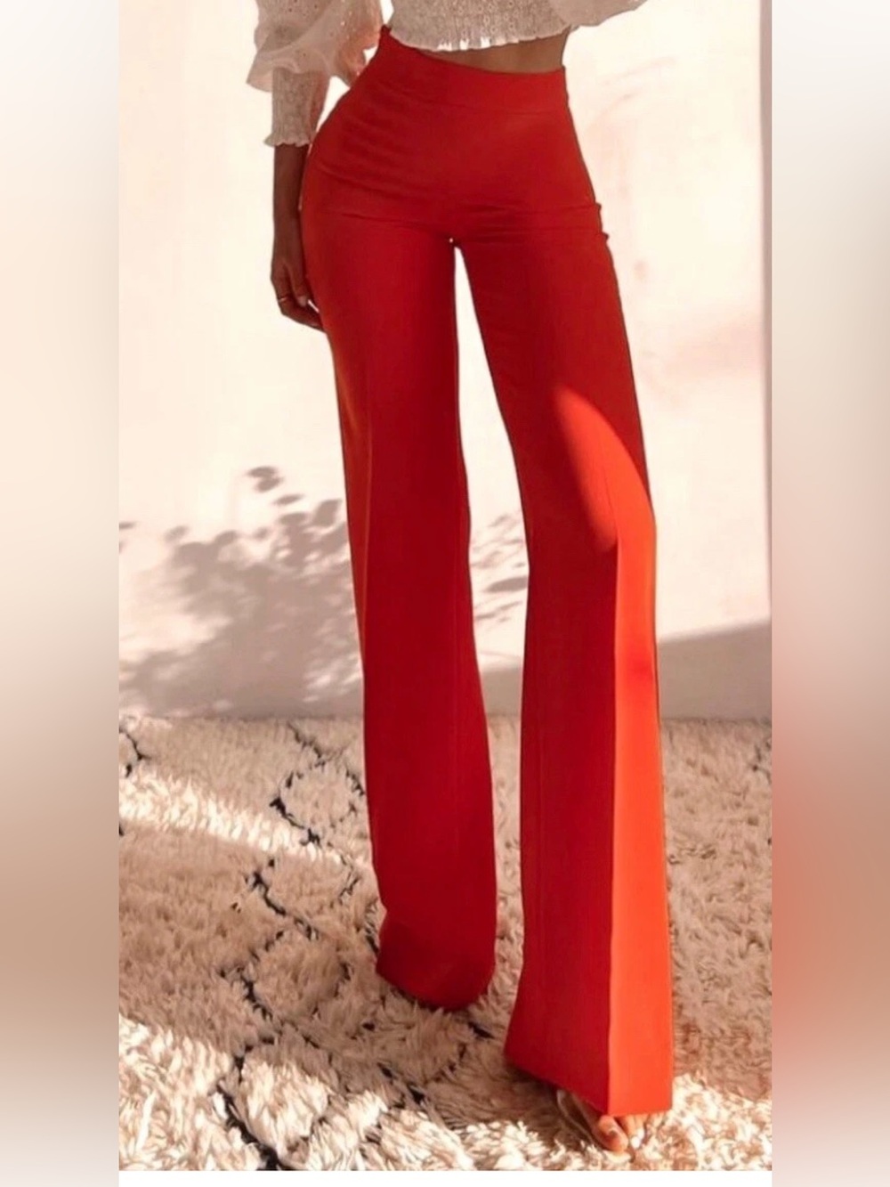 Zara High-Waist Wide-Leg Pants -Red